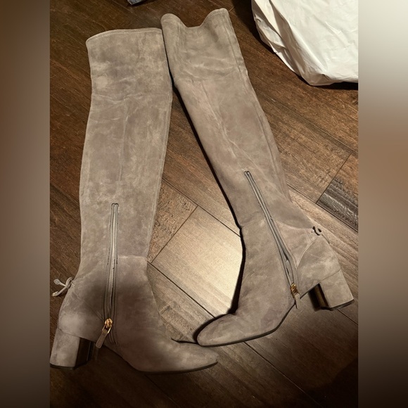 Tory Burch Laila 45mm Over The Knee Boot Stretch Suede Carbon - Picture 9 of 11